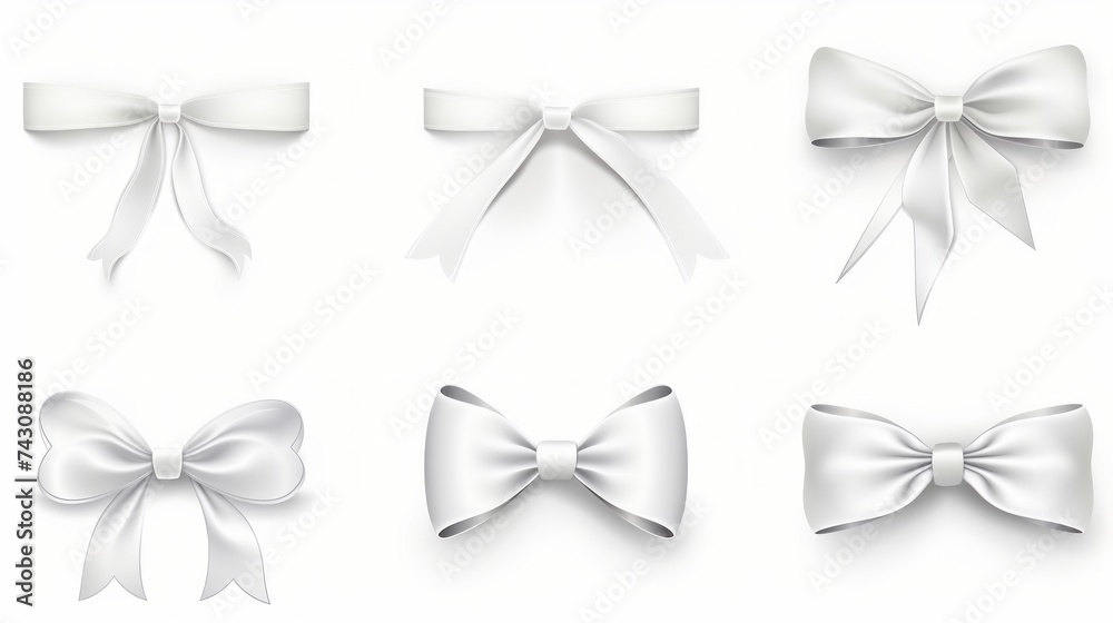 Poster generative ai set of different white ribbons, on a white isolated background