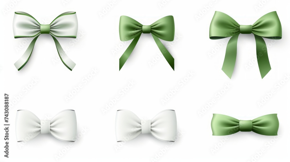 Poster generative ai set of different green ribbons, on a white isolated background