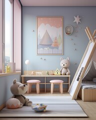 Fototapeta na wymiar Cozy and natural interior of a children's bedroom
