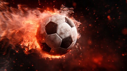 Naklejka premium A soccer ball is flying through the air, propelled by a powerful kick on the field