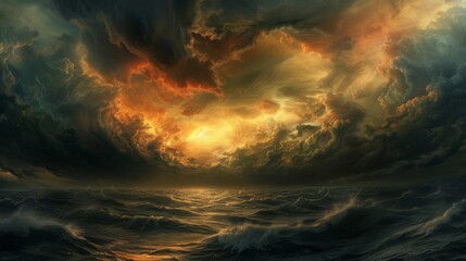 Brooding Storm Clouds at Sunset with Glimpses of Warm Light