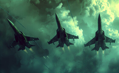 23 march Pakistan day celebration airshow with JF17 Thunder and green smoke - obrazy, fototapety, plakaty