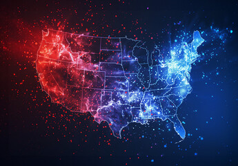 Map of USA: Splashy abstract election map for politics - obrazy, fototapety, plakaty