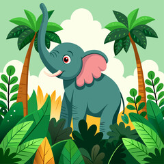 Illustration of elephant exploring jungle