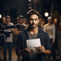 Young man is reading a script and auditioning for a part - Generative AI