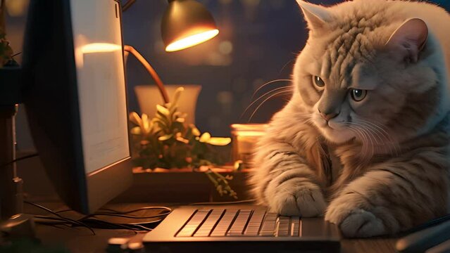 Cat Sitting on Top of a Computer Keyboard Generative AI