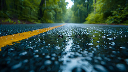 water drops on the car 3d image,
Wet asphalt road in the forest with fog in the morning - obrazy, fototapety, plakaty