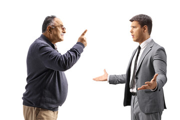 Mature man threatening to a businessmen