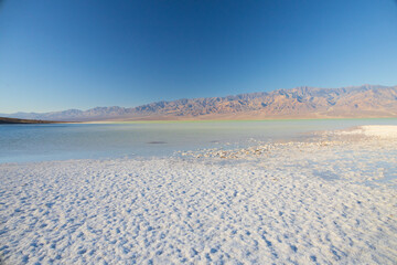 Fototapeta na wymiar Lake Manly and salt flats at Badwater Basin in Death Valley National Park, California