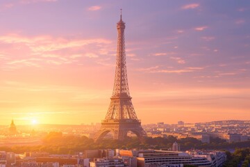 Fototapeta premium Sunset Glow Over the Eiffel Tower in Paris, France