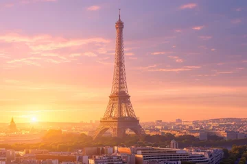 Foto auf Glas Sunset Glow Over the Eiffel Tower in Paris, France © bomoge.pl