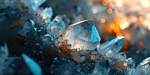 Macro photography of light blue Moonstone mineral crystals with blurred background - obrazy, fototapety, plakaty