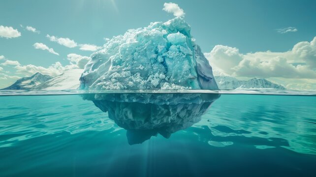 Glacial Iceberg in Serene Waters - A stunning iceberg reflects on the calm sea, depicting the serene yet changing landscape of polar regions