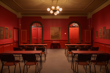 Photo of a congress room, seminar room, room in congress, talking room, sitting in conference room