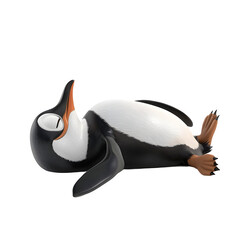 A relaxed cartoon penguin lounges lazily, feet kicked up with a contented smile