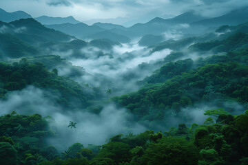 rainy weather over the cloud forest in misty mountains