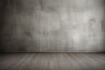 Mock up of a pewter grey concrete wall background with wood flooring. Empty room - obrazy, fototapety, plakaty