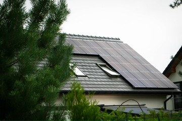 House roof with photovoltaic modules.