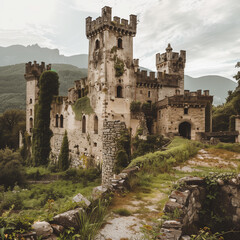 Majestic Medieval Castle Ruins Surrounded by Lush Greenery