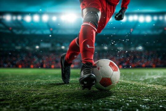 International Football Player Preparing for Championship Kickoff on Stadium Pitch