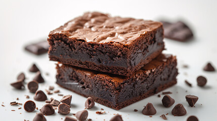 Fototapeta na wymiar chocolate brownies on a white background with chocolates around