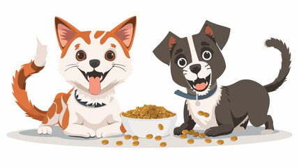 Cat and dog with food for animals vector illustration