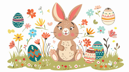 Colorful illustration with hare. Happy easter gre