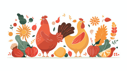 Chicken healthy food cartoon flat vector illustration - obrazy, fototapety, plakaty