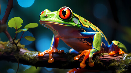 Green frog on pastel background