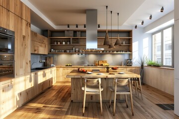 Fototapeta premium Modern interior kitchen with different cabinets