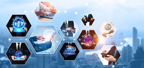Communication technology , smart connection IOT and people network technology concept. People using...