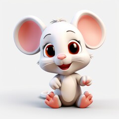 A happy cartoon mouse with whiskers, a smiling snout, and big ears
