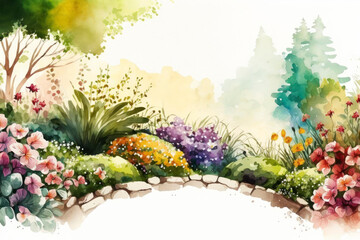 spring garden background illustration, generated ai