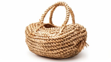Fototapeta na wymiar An isolated image of a women's straw bag against a white background