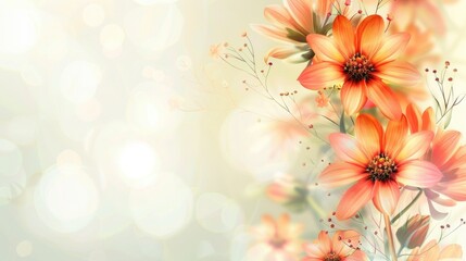 Close up of a vivid orange Gerbera daisy with detailed petals, against a softly blurred background, greeting card with copy space for text, watercolor illustration