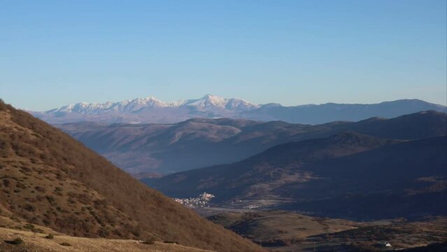 Goriano Sicoli, Italy The view on a sunny day over the Apennine mountains in the Abruzzo region at the Punta Panoramico Olmo di Bobbi.