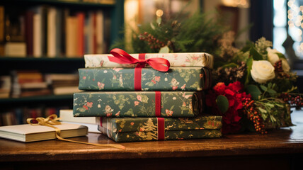 Christmas gift wrapping idea for boxing day and winter holidays in the English countryside tradition