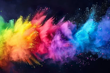 Zelfklevend Fotobehang bunte Farbexplosion vor dunklem Hintergrund © MONO