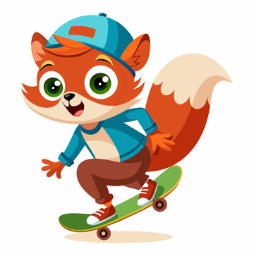Illustration of squirrel skateboarding on the urban skatepark with white background