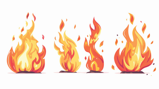 Fire four flames cartoon flat vector illustration