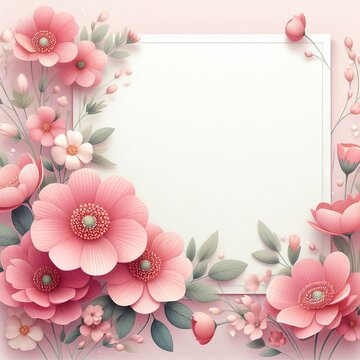 "Pink flowers backdrop with a blank space for text or greeting card design. Ideal for International Women's Day and Mother's Day postcards or banners."