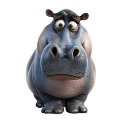 An embarrassed cartoon hippopotamus blushes deeply, its cheeks flushed with embarrassment - obrazy, fototapety, plakaty