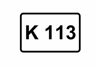 Illustration eines Kreisstraßenschildes der K 113 in Deutschland	