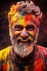 portrait of a colorful man celebrating holi festival