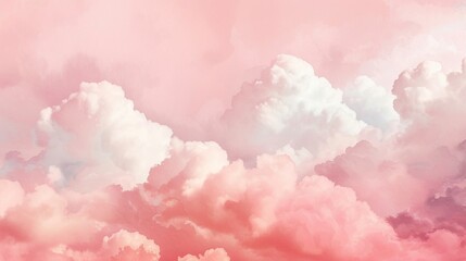 watercolor pink background with clouds painting