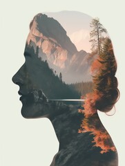 Double Exposure Female with flowers and nature