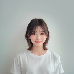 10代の笑顔のかわいいTシャツ女子