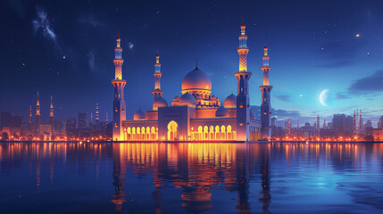 Fototapeta na wymiar Muslim Mosque Ramadan Mubarak