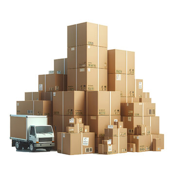 3D Stack of cardboard boxes for stacked sealed goods isolated on white background.