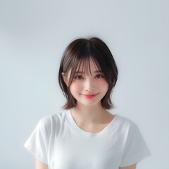 Fototapeta premium 10代の笑顔のかわいいTシャツ女子